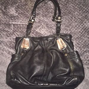 B Makowsky Black Leather Bag w/ Silver Hardware